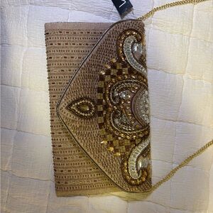 Lulu's Gold and Brown Beaded Clutch